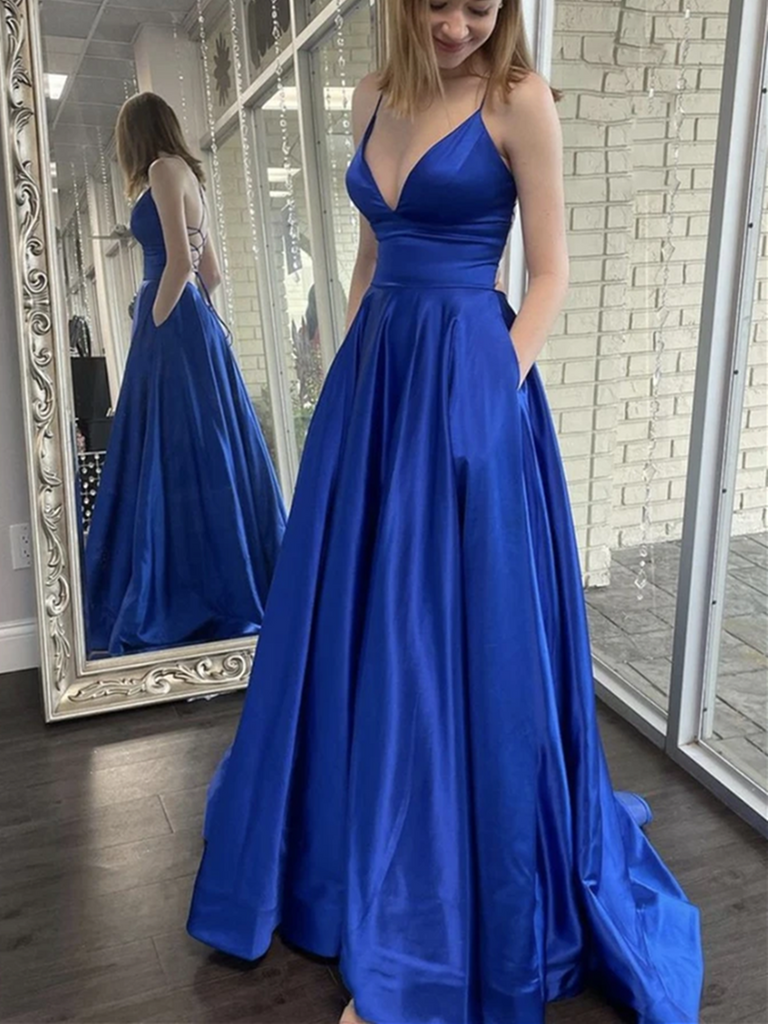 Allison Williams Royal Blue Satin Simple Dress - Xdressy